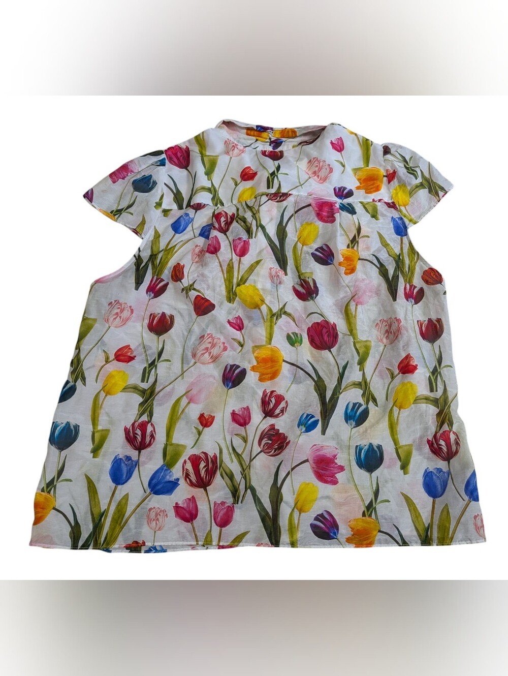 Alice + Olivia Women's Jeannie Floral Kiss My Tulips Tie Neck Blouse size XL - Picture 6 of 8